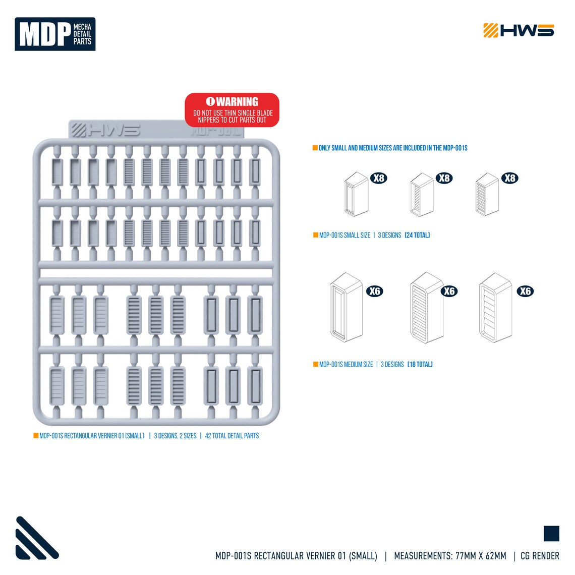 HWS - Mecha Detail Parts 001S (Rectangular Verniers - SMALL)