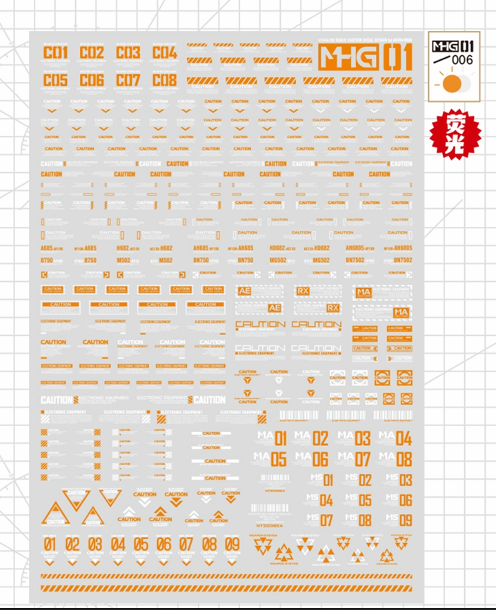 Hobby Mio - Waterslide Decals MHG Series 1: Caution Decals (UV)