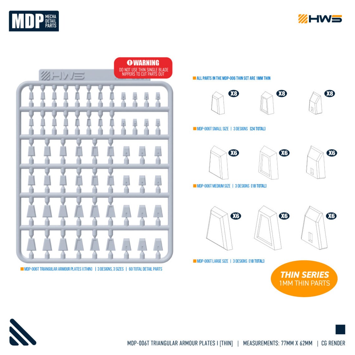 HWS - Mecha Detail Parts 006T (THIN Triangular Armour Plates I)